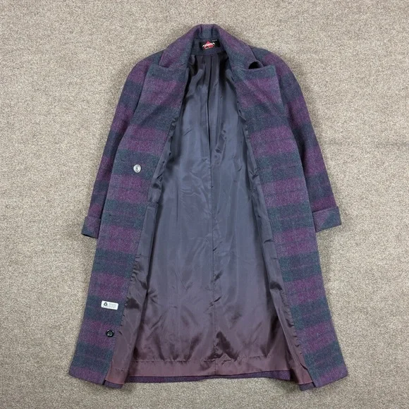 Vintage Alorna Purple Grey Plaid Long Wool Coat Women’s L/XL Union Made in USA - Picture 4 of 11